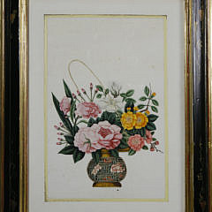 Pair of China Trade Floral Watercolors on Pith Paper, circa 1830s