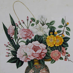 Pair of China Trade Floral Watercolors on Pith Paper, circa 1830s