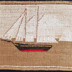 English Woolwork Needlepoint Picturing a Two Mast Schooner