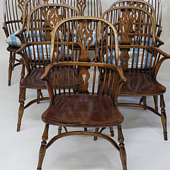 Eight English Elm Splat Back Windsor Dining Chairs