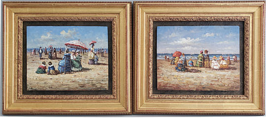 30-4954 Pair Beach Oil Paintings A