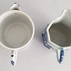 Chinese Export Porcelain Canton Covered Tea Pot and Creamer, 19th Century