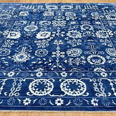 Hand Knotted Blue and White Wool and Silk Tabriz Carpet