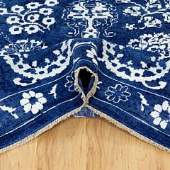 Hand Knotted Blue and White Wool and Silk Tabriz Carpet