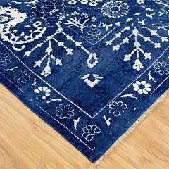 Hand Knotted Blue and White Wool and Silk Tabriz Carpet