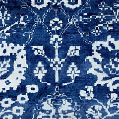 Hand Knotted Blue and White Wool and Silk Tabriz Carpet