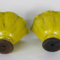 Pair of Yellow Glazed Ceramic Pottery Vases