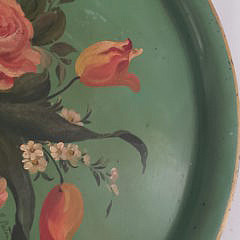 Pair of Antique French Tole Paint and Floral Decorated Platters