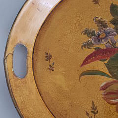 Antique French Tole Paint and Floral Decorated Oval Serving Tray