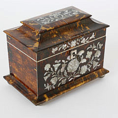 Regency Mother of Pearl Inlaid Tortoiseshell Tea Caddy, 1st quarter of the 19th century