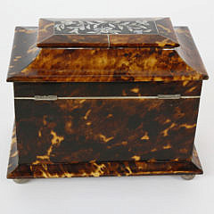 Regency Mother of Pearl Inlaid Tortoiseshell Tea Caddy, 1st quarter of the 19th century