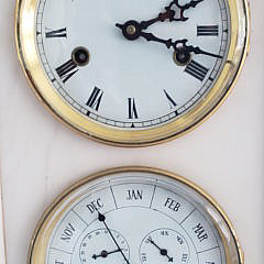 French Double Dial Alabaster Calendar Mantel Clock, 19th Century