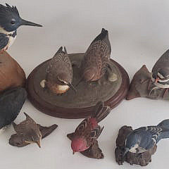 Collection of 8 Pete Micciche Hand Carved and Painted Bird Decoys