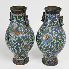 Pair of Chinese Enameled Cloisonne Arrow Vases, Qing Dynasty