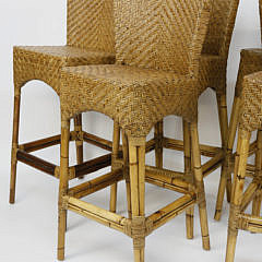 Six Contemporary Bamboo and Rattan Barstools