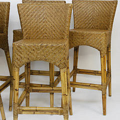 Six Contemporary Bamboo and Rattan Barstools