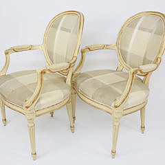 Pair of French Carved and Gilded Open Armchairs