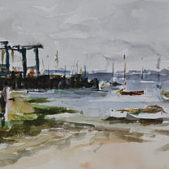 David Lazarus Watercolor on Paper “Harbor Seascape”