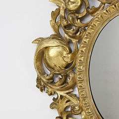 Pair of American Carved Giltwood Oval Mirrors, 19th Century