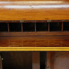 English Blonde Mahogany Cylinder Desk Secretary Bookcase, 19th century