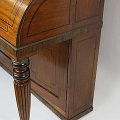 English Blonde Mahogany Cylinder Desk Secretary Bookcase, 19th century