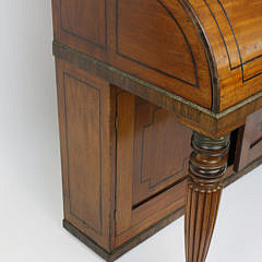 English Blonde Mahogany Cylinder Desk Secretary Bookcase, 19th century