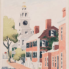 Doris and Richard Beer Watercolor on Paper, “Orange Street”, Nantucket