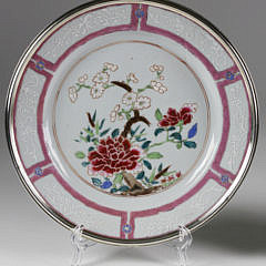 Pair of Chinese Export Silver-Mounted Famille Rose Plates, late 18th, early 19th Century