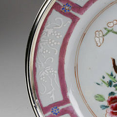 Pair of Chinese Export Silver-Mounted Famille Rose Plates, late 18th, early 19th Century