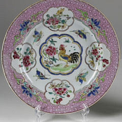 Pair of Chinese Export Famille Rose Cockerel Plates, Yongzheng, circa 1735