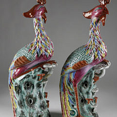 Pair of Famille Rose Enameled Phoenixes, 19th Century