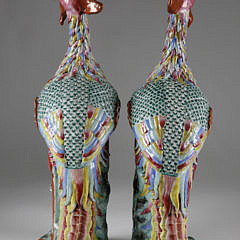 Pair of Famille Rose Enameled Phoenixes, 19th Century