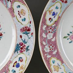 Pair of Chinese Export Famille Rose Porcelain Plates, Yongzheng, circa 1730