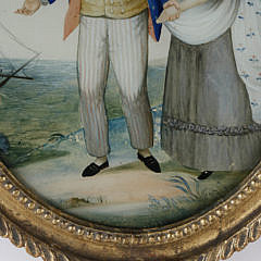 China Trade Oval Painting on Glass of William and Mary After R. Pollard, 1785, circa 1800