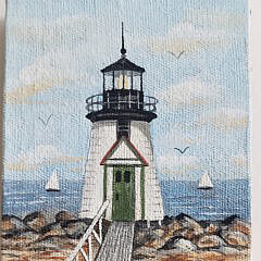 Fine Miniature Oil on Canvas, “Brant Point Light”, Nantucket