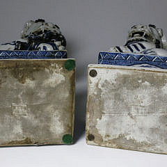 Pair of Late Qing Blue and White Porcelain Foo Lions, late 19th Century