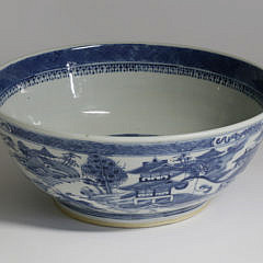 Canton Blue and White Punch Bowl, 19th Century