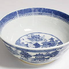 Canton Blue and White Punch Bowl, 19th Century