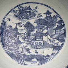 Canton Blue and White Punch Bowl, 19th Century