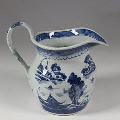 Canton Blue and White Pitcher, mid 19th Century