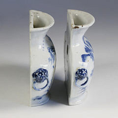 Pair of Chinese Export Blue and White Porcelain Wall Pocket Vases, circa 1840s