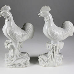 Pair of Dehua Blanc de Chine Cockerels, 18th Century