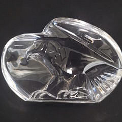 Signed Steuben Clear Crystal Figural Eagle Paperweight Hand Cooler