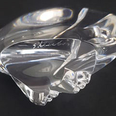 Signed Steuben Clear Crystal Figural Eagle Paperweight Hand Cooler