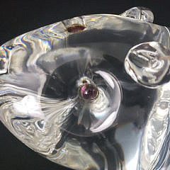 Vintage Signed Steuben Clear Crystal Glass Beaver with Red Garnet Eyes