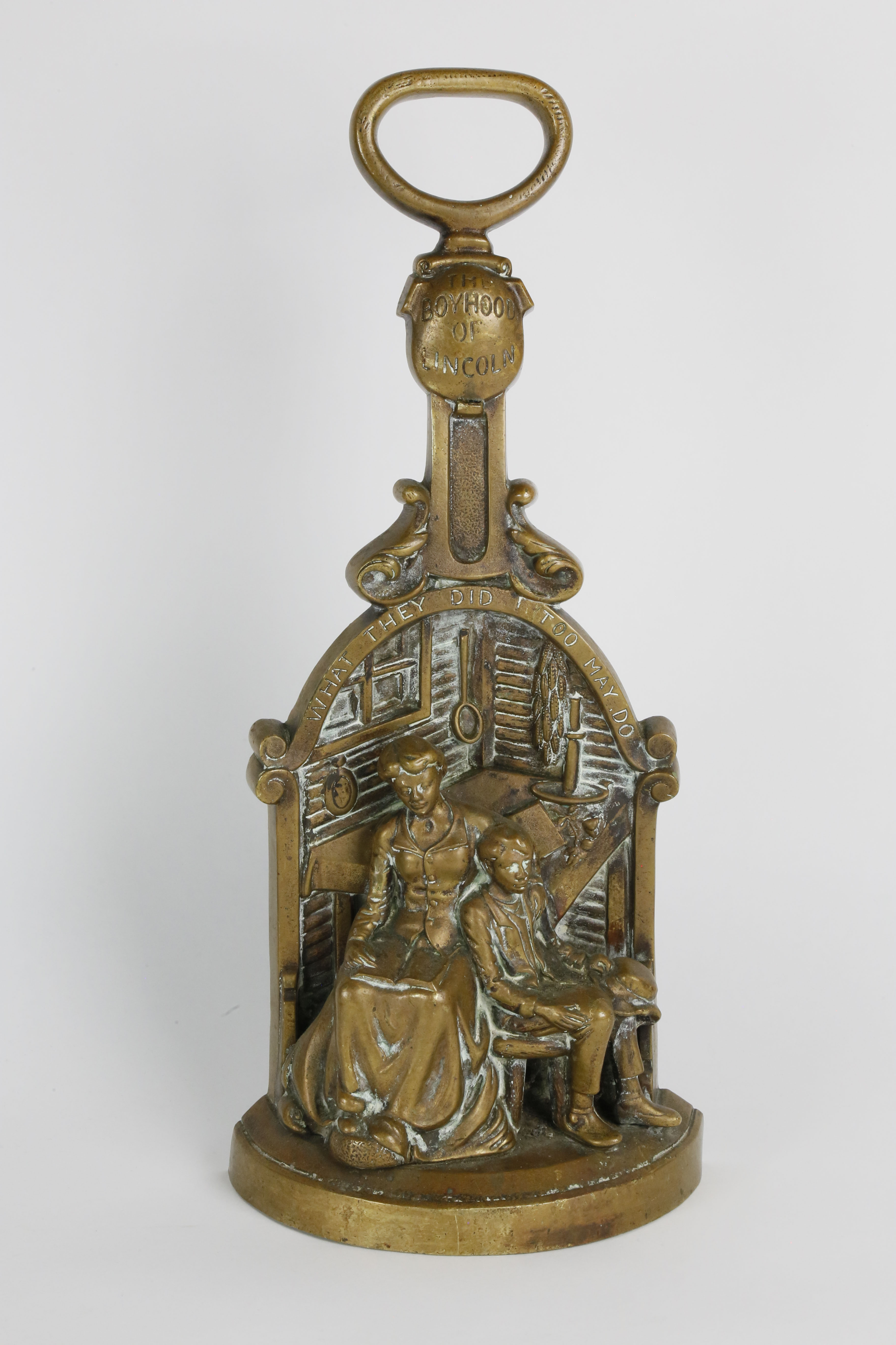 Rare Antique Figural Bronze Doorstop “The Boyhood of Lincoln” Rare