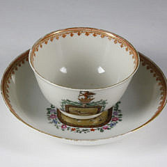 Armorial China Trade Porcelain Cup and Saucer, circa 1750