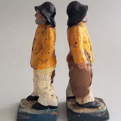 Two Vintage Cast Iron Old Salt Fisherman Doorstop Bookends