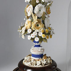 Shell-work Floral Bouquet Under Glass, circa 1870s