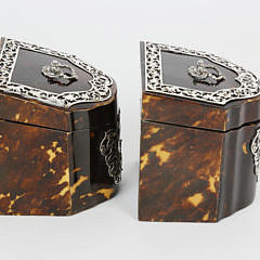 Near Pair of Silver-Mounted Tortoiseshell Tea Caddies, late 18th Century